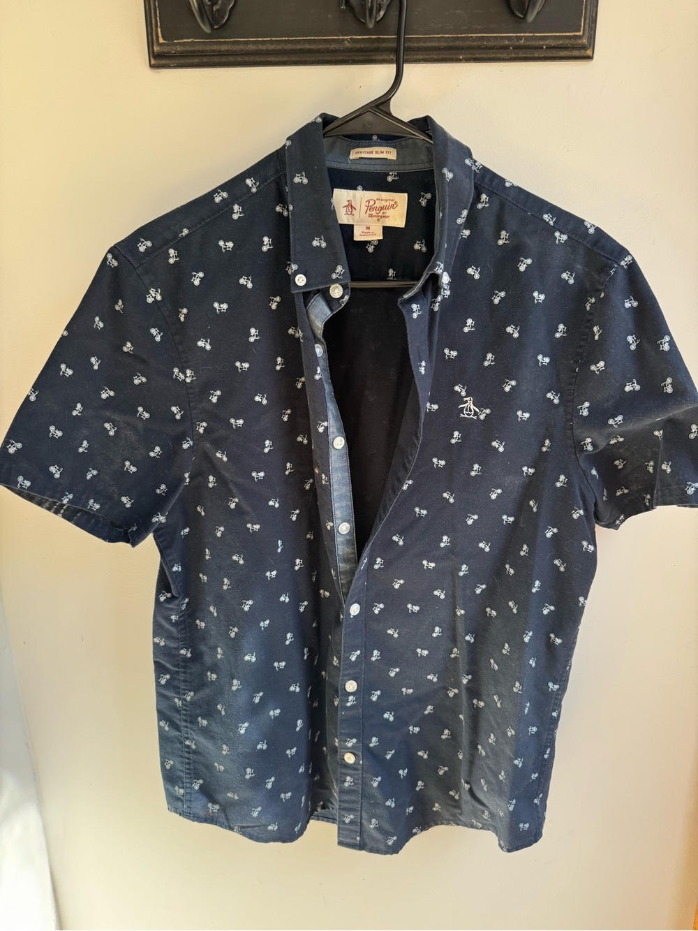 Original Penguin Navy Short Sleeve Button-Down with White Floral Print